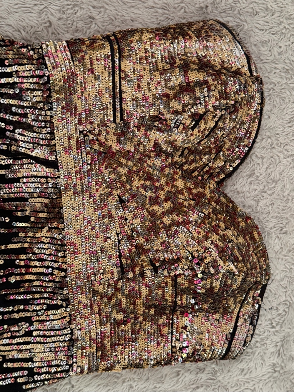 Sherry Hill Strapless Black Dress with Gold Sequin Bodice - Picture 5 of 8